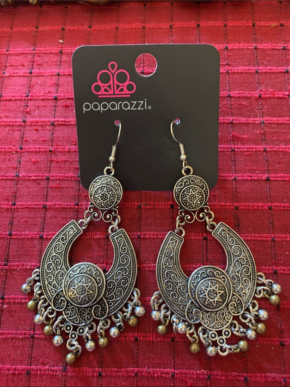 paparazzi Silver Ornate Medallion Fringe Dangle Earrings